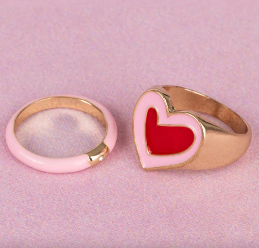 Tickled Pink Heart 2pc Rings