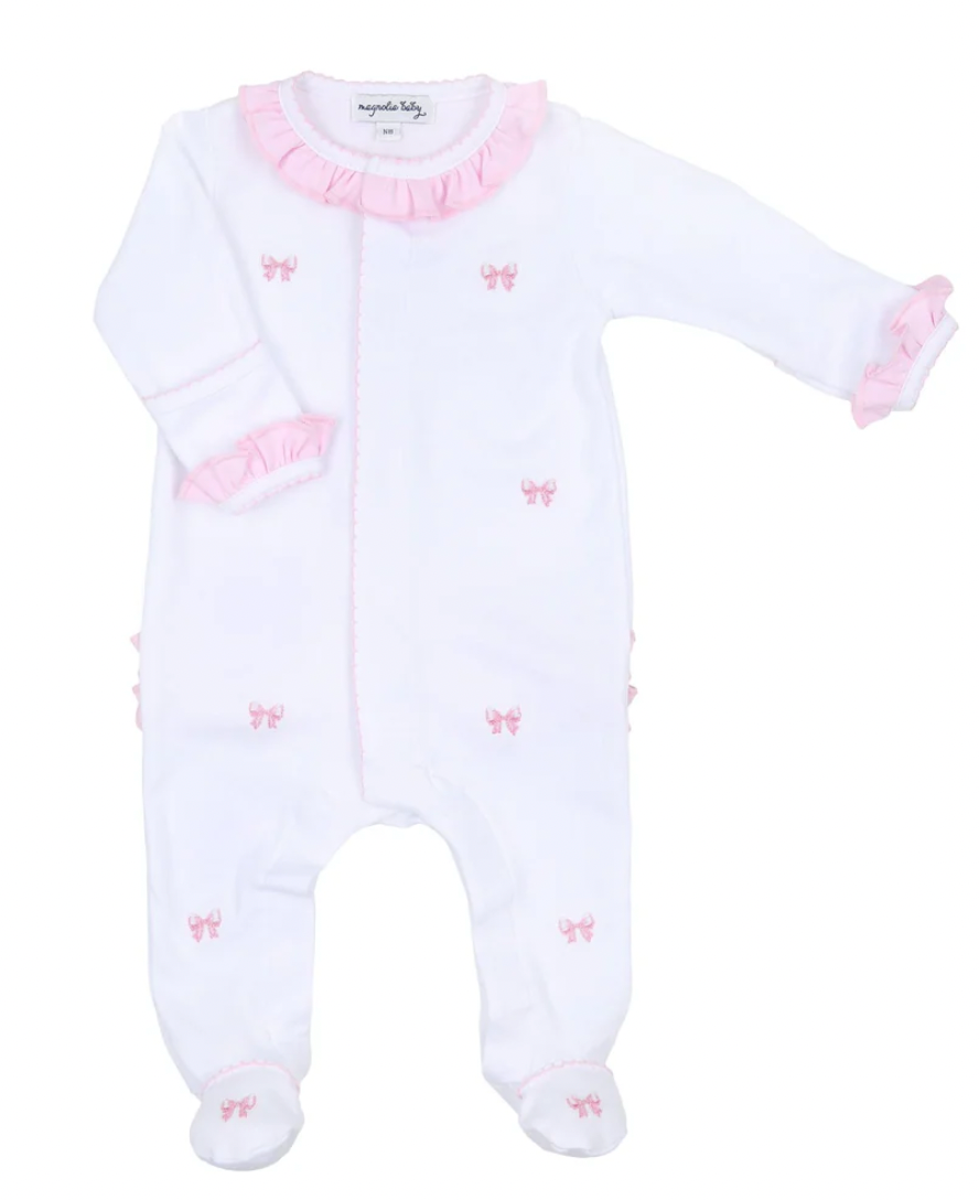 Pink Baby Bows Ruffle Footie