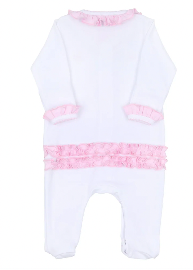 Pink Baby Bows Ruffle Footie