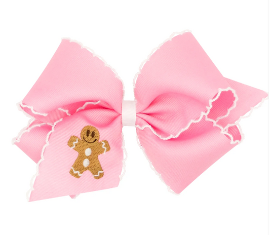 Gingerbread Pink Embroidered Moonstitch Bow