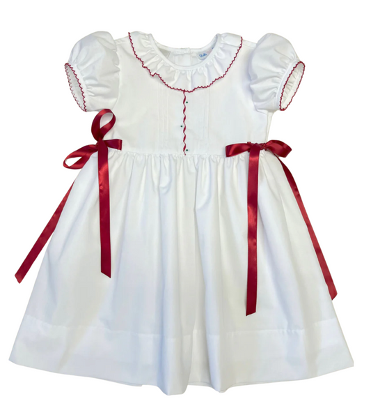 Nat White Embroidered Pintuck Dress