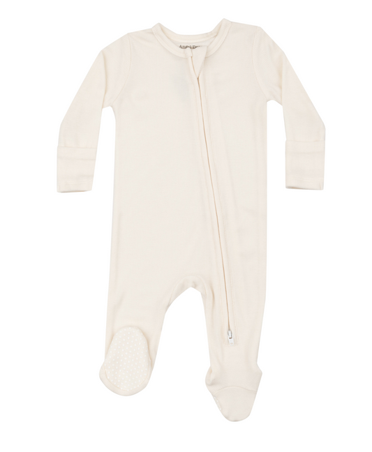 Ribbed 2 Way Zipper Footie - Ivory