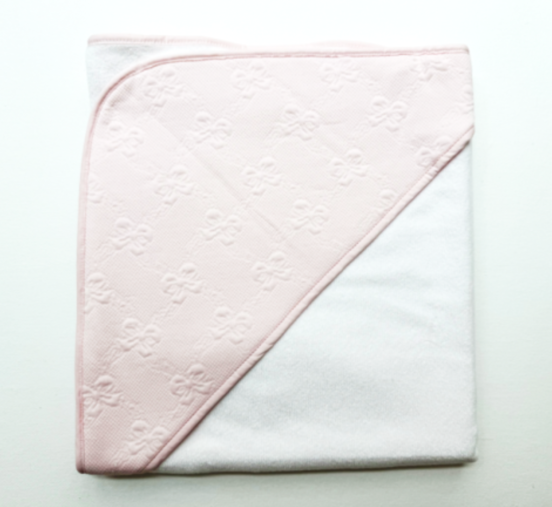 Hooded Towel - Pink Jacquard Bows