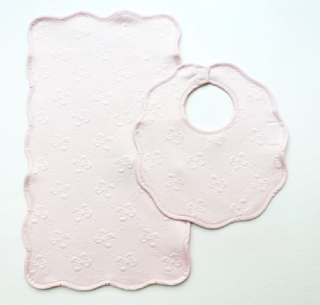 Bib and Burp Set - Pink Jacquard Bows