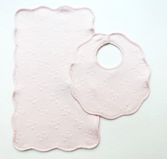 Bib and Burp Set - Pink Jacquard Bows