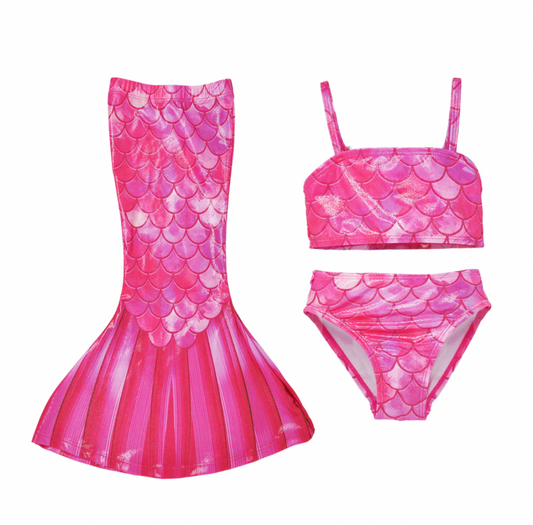 3 Piece Mermaid Swim Set - Pink