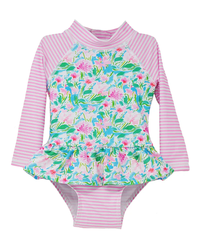 Alissa Infant Ruffle Rash Guard Swim - Lotus and Lilies