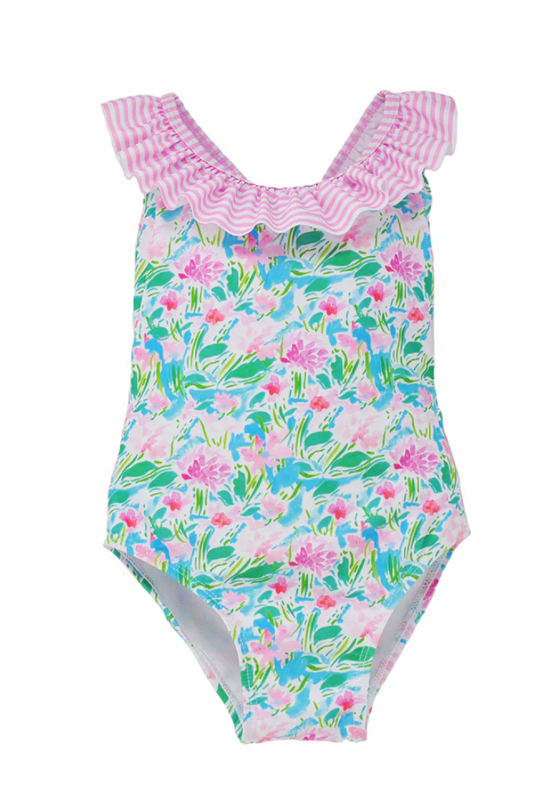 Mindy Crossback Swimsuit - Lotus and Lilies