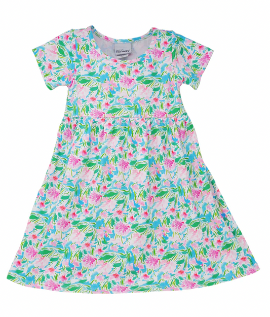 Laya SS Tee Dress - Lotus and Lilies