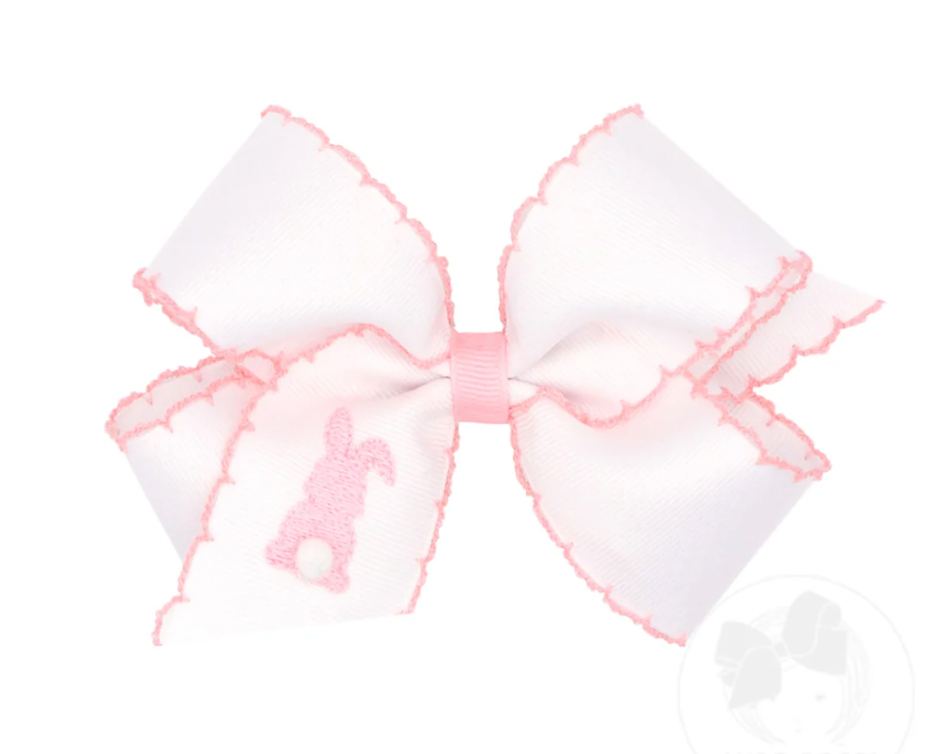 Bunny Puff Tail Embroidered Moonstitch Bow