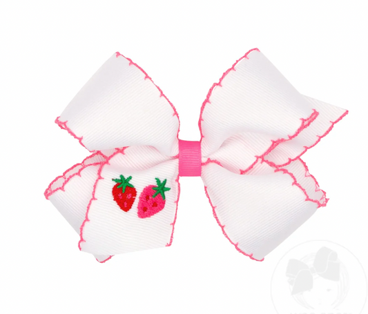 Strawberry Embroidered Moonstitch Bow