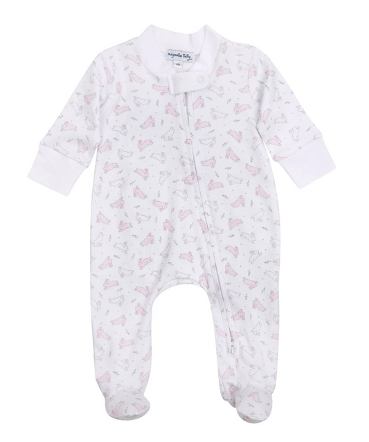 Bunny Hop Zipper Footie - Pink