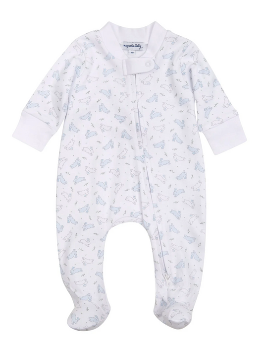 Bunny Hop Zipper Footie - Blue