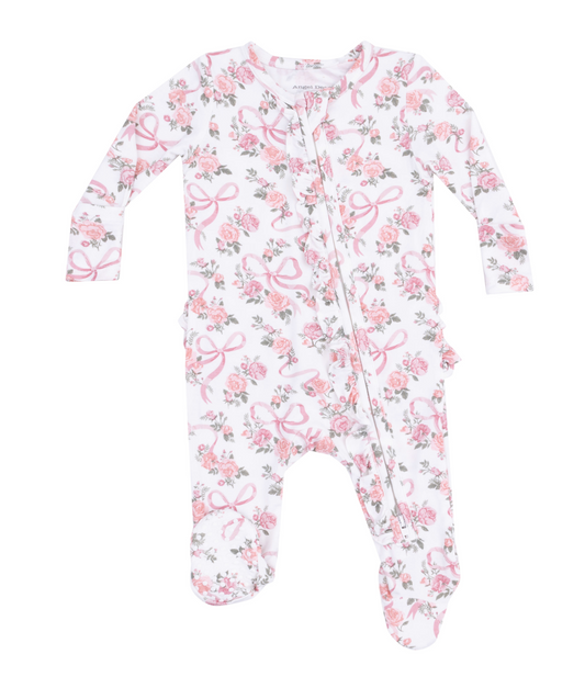 Ribbons And Flowers 2 Way Ruffle Zipper Footie