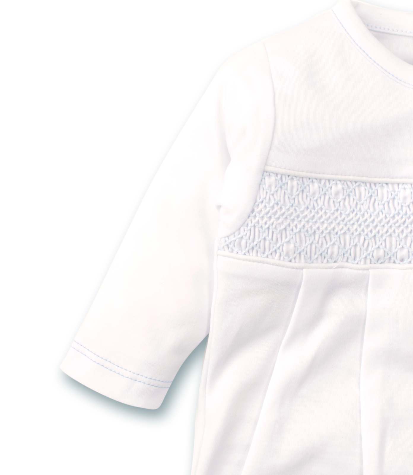 White Footie with Blue Smocking