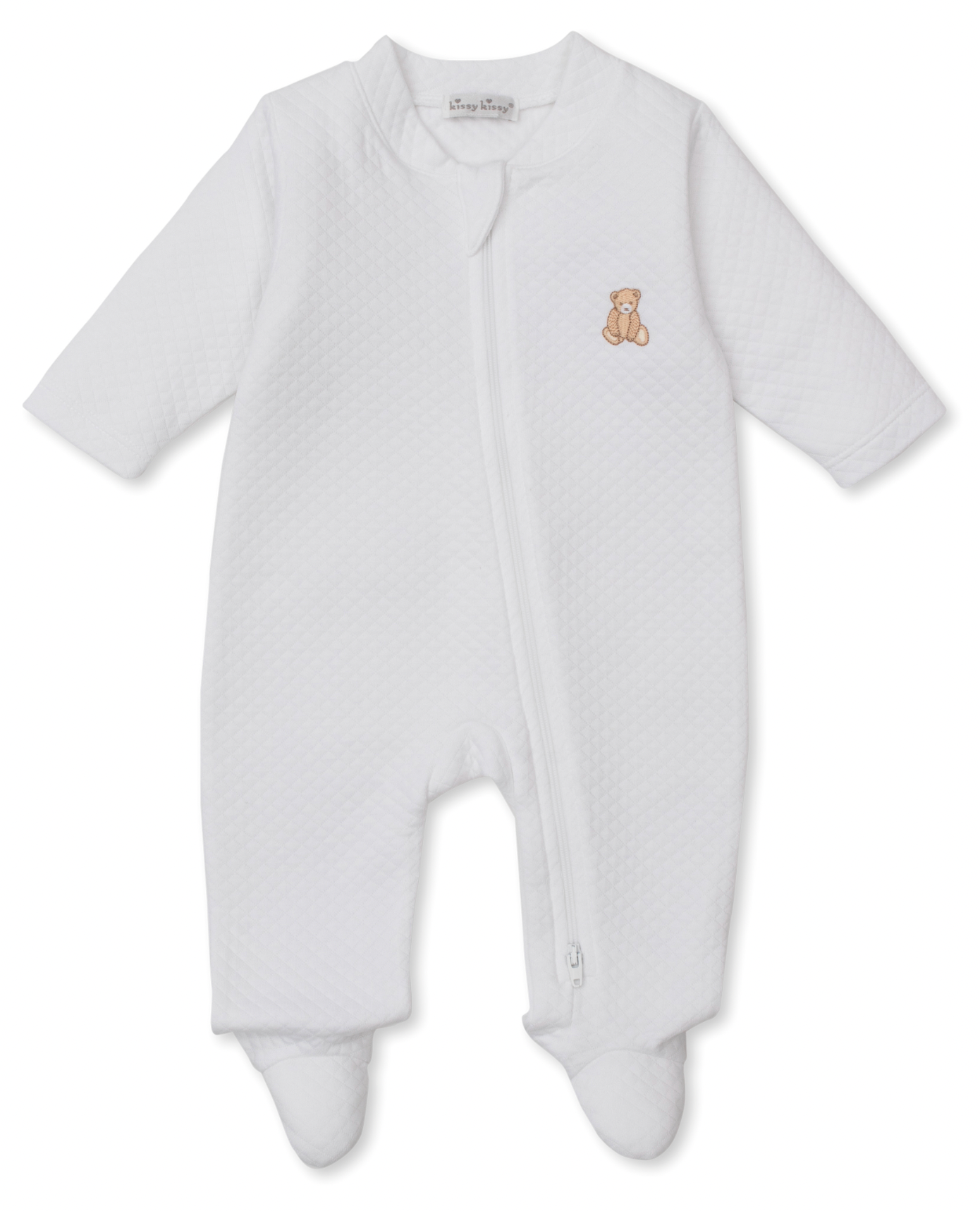 White Jacquard Footie with Embroidered Bear