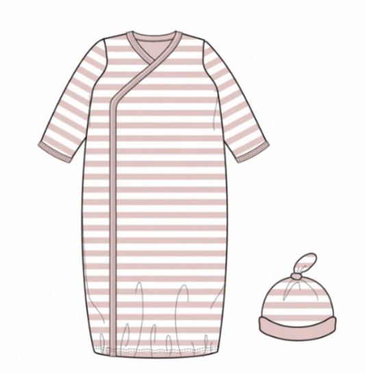 Pink Stripe Organic Cotton Gown+hat