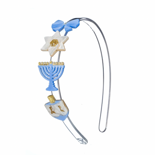 Star Menorah Dreidel Blue Headband