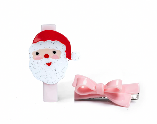 Santa Pink Bow Hair Clips