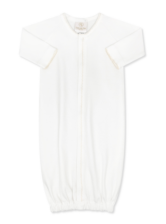 Snuggle Me Saque - Park White with Ecru Featherstitching