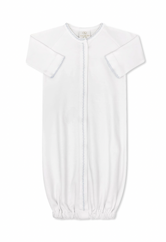 Snuggle Me Saque - Park White with Blue Featherstitching