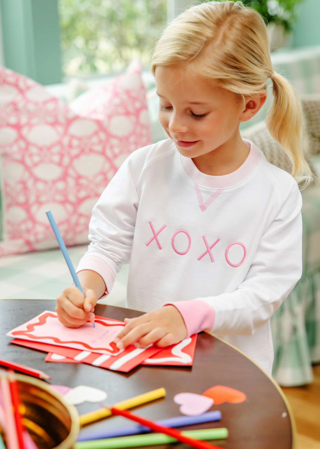 Cassidy Comfy Crewneck -XOXO -Palm Beach Pink/Hamptons Hot Pink