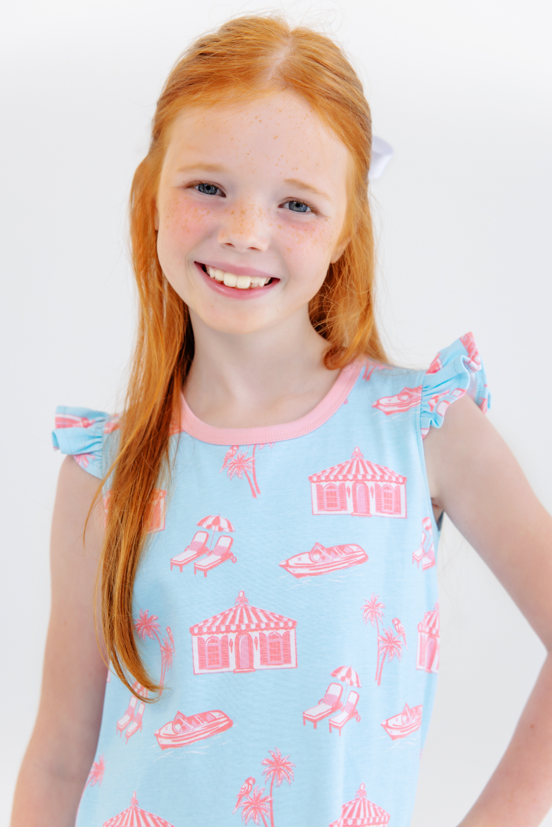 Angel Sleeve Polly Play Dress - Parrot Cay Canopy/Sandpearl Pink