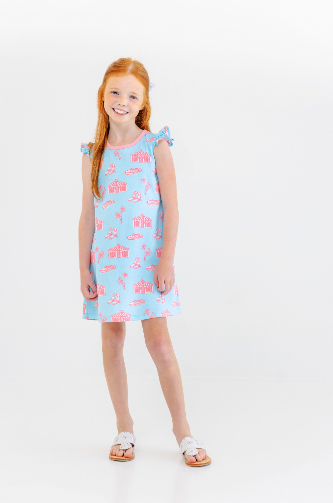 Angel Sleeve Polly Play Dress - Parrot Cay Canopy/Sandpearl Pink