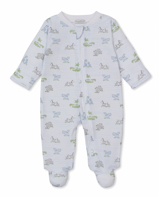 Pink Footie with Zipper - Animals Blue