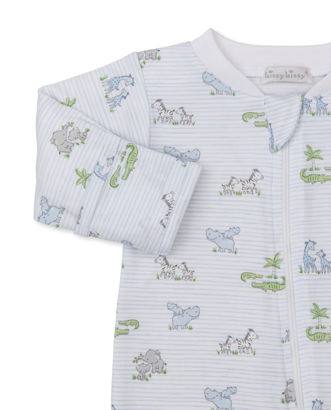 Pink Footie with Zipper - Animals Blue