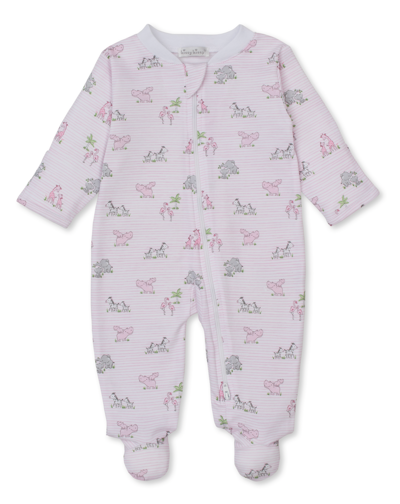 Pink Footie with Zipper - Animals Pink