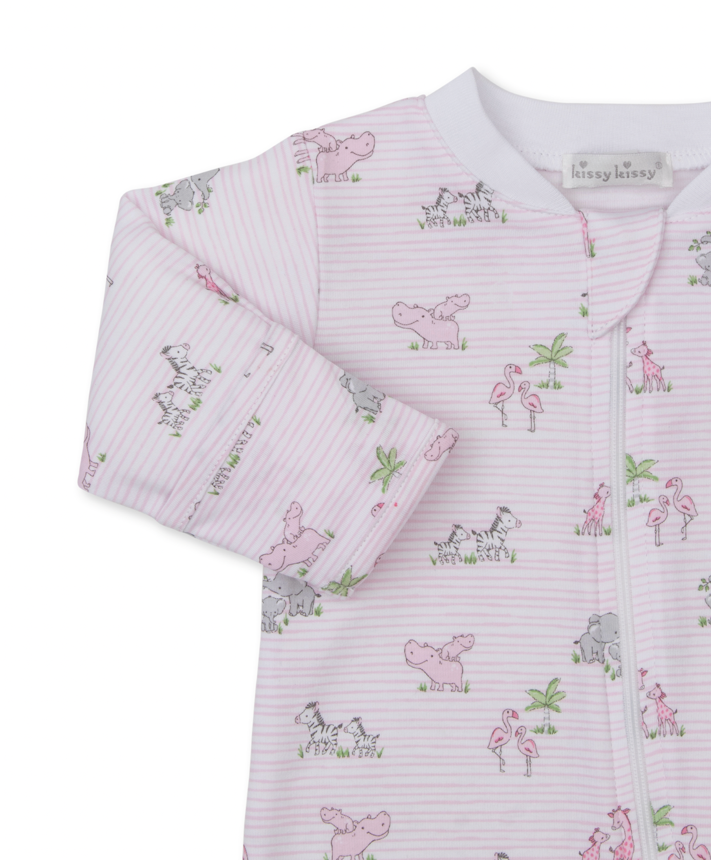 Pink Footie with Zipper - Animals Pink