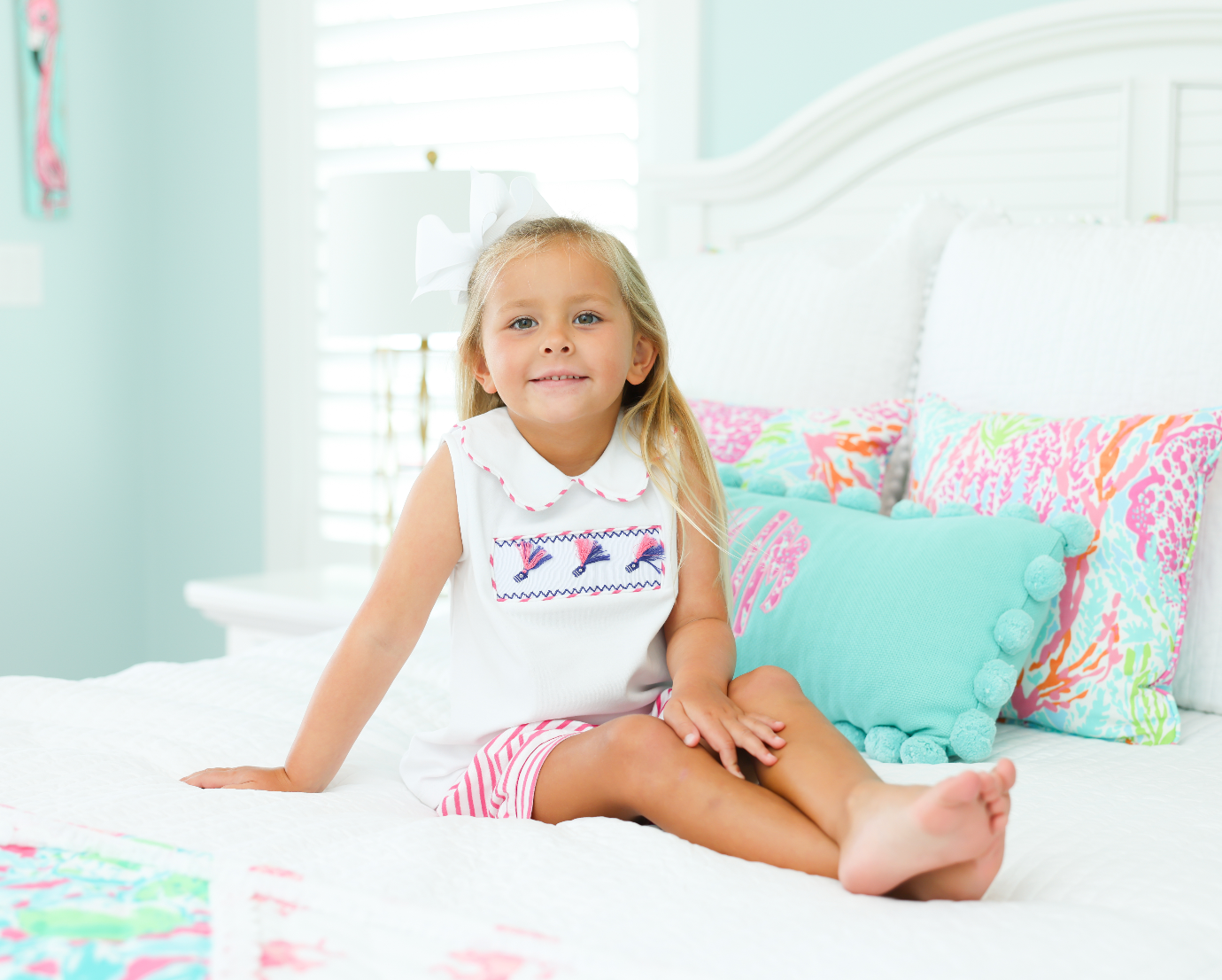 Girl Smocked Short Set - Fishing Lures