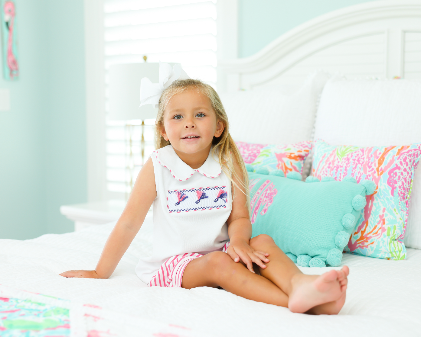 Girl Smocked Short Set - Fishing Lures