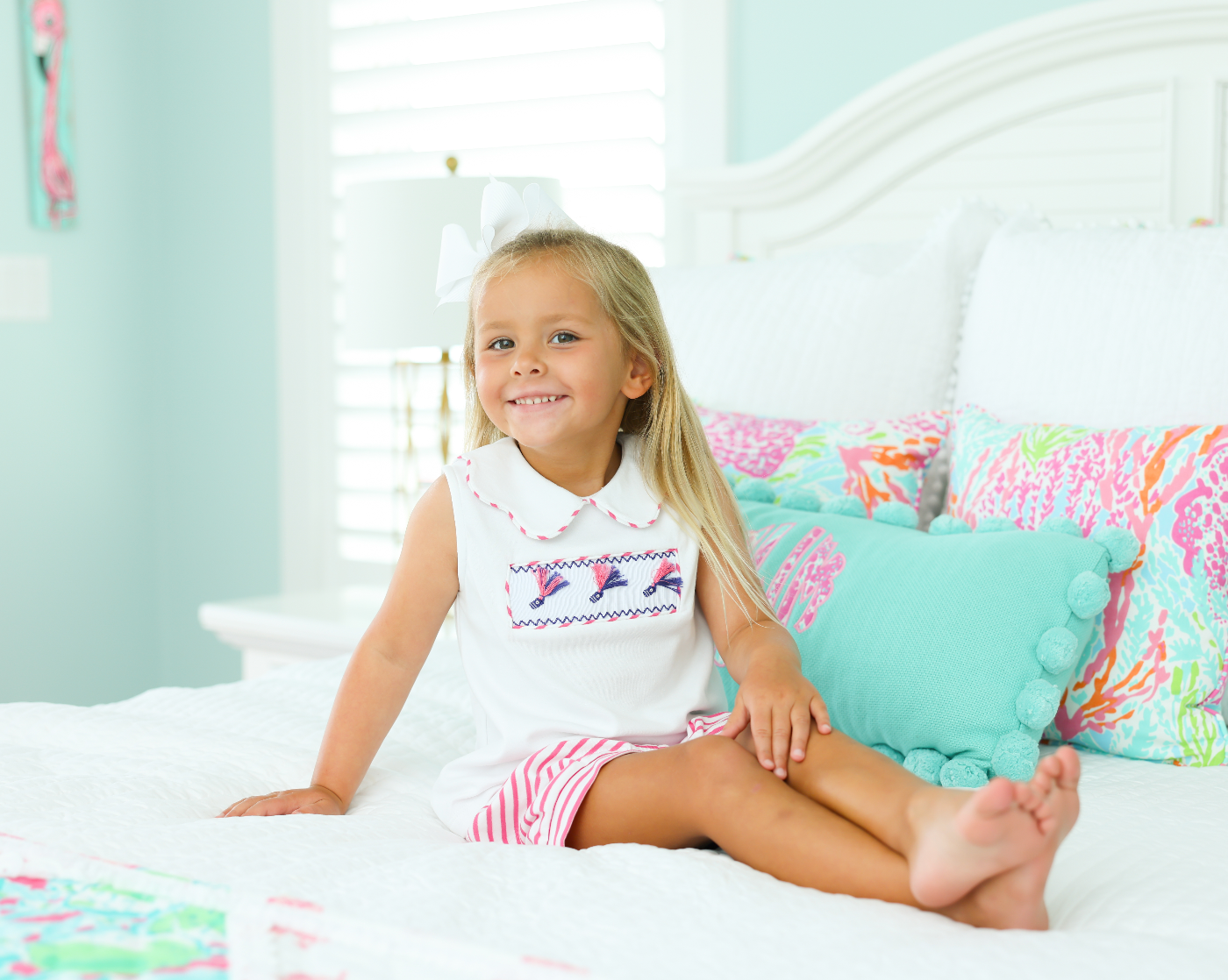 Girl Smocked Short Set - Fishing Lures