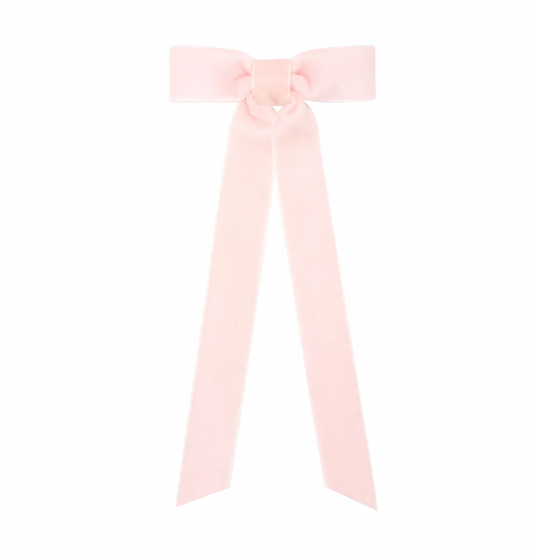 Velvet Bowtie with Knot Wrap and Streamer Tails- Light Pink