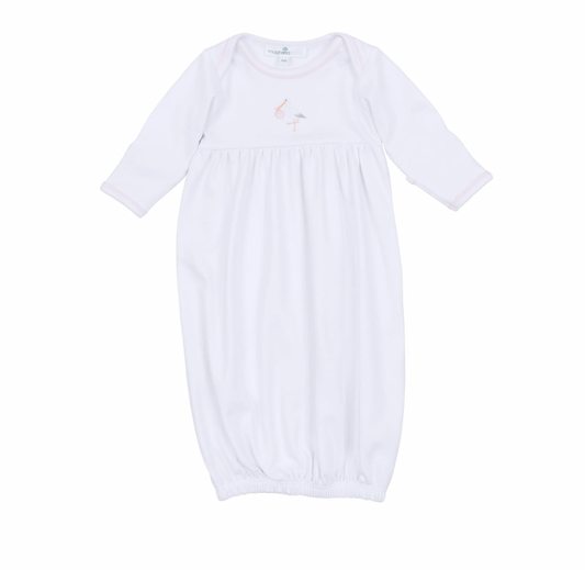 Vintage Stork Gathered Gown- Pink