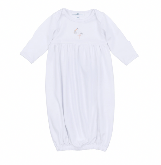 Vintage Stork Gathered Gown- White