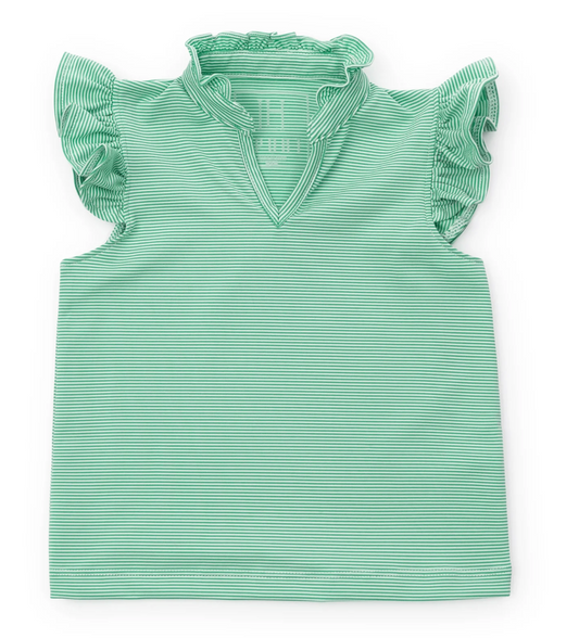 Ellie Girls' Sleeveless Performance Top- Green Stripes