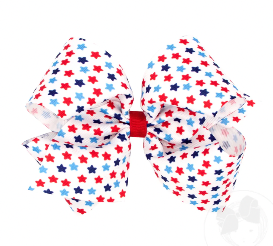 Patriotic Print Grosgrain Hair Bow- Stars