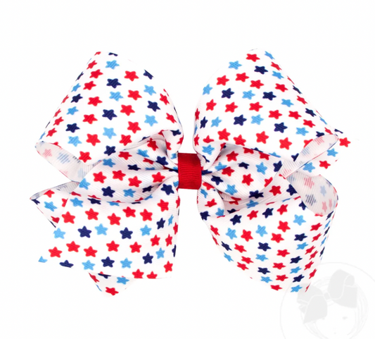 Patriotic Print Grosgrain Hair Bow- Stars