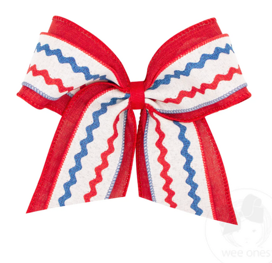 Red Linen Ric-Rac with Linen Underlay Cheer Bow
