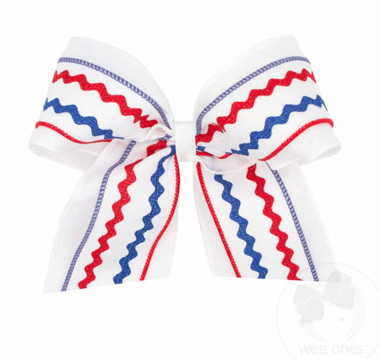 Red Linen Ric-Rac with White Linen Underlay Cheer Bow