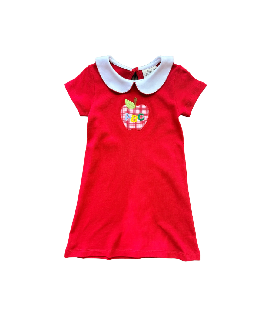 Red Peter Pan Collar Dress w/ ABC Applique
