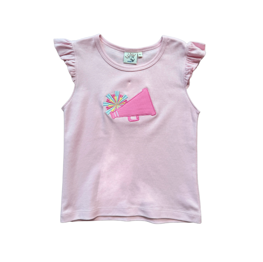 Light Pink Megaphone and Poms Flutter Sleeve Top