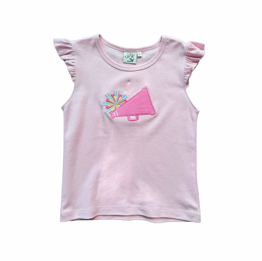 Light Pink Megaphone and Poms Flutter Sleeve Top