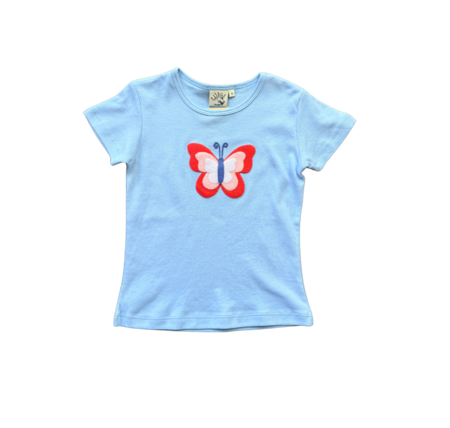 Girl's Sky Blue SS Shirt w/ Butterfly Applique