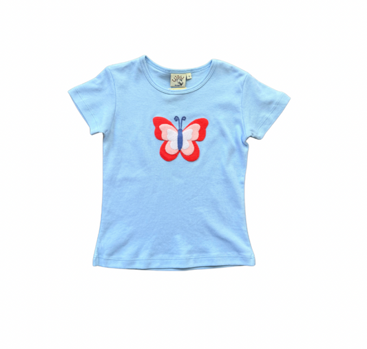 Girl's Sky Blue SS Shirt w/ Butterfly Applique