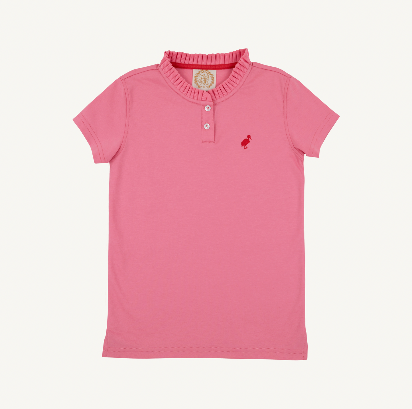 Little Miss Prim and Proper Polo- Straight Sleeve Hamptons Hot Pink/Richmond Red