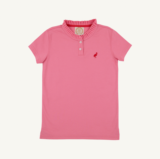 Little Miss Prim and Proper Polo- Straight Sleeve Hamptons Hot Pink/Richmond Red
